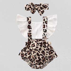 Baby girl leopard print romper and bow set